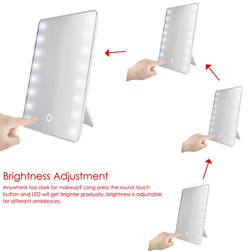 Faltbare LED beleuchteter Kosmetikspiegel mit Licht, SOONHUA Smart Touch Hinterbauständer 16LED beleuchteter Kosmetikspiegel Make-up kosmetische Aufsatz- Cordless Tabellen-Spiegel Einstellbare Helligkeit (White) - 5