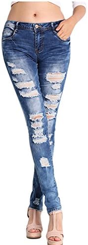 Kirin LLC NASKY Ladies/Womens Ripped Skinny Jeans Distressed Jeans Women's with Holes Slim Fit Casual Stretchy Trousers Stylish (Small)