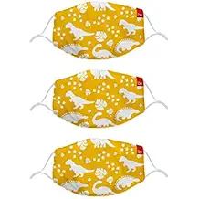 Bon Organik Cotton Dinosaur Printed Protective Masks for Kids (Yellow, Set of 3)