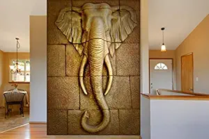 999Store 3D Print Latest Door Living room Bed Room Home Hall wall stickers Sheet roll elephant wallpaper Golden Stones and Elephant Head Mural walpaper paper ( Vinyl Self Adhesive 36X60 Inches ) NonW350933