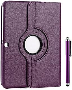 Multi Angle Stand Samsung Galaxy Tab 4 10.1 Case 10.1-inch SM-T530 Tablet Synthetic Leather 360 Degree Rotating Case Cover with Auto Sleep/Wake Function for Samsung Galaxy Tab 4 10.1 inch T530 + Screen Protector + Stylus Pen - Color Purple