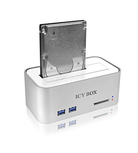 Icy Box IB-111HCr-U3 USB 3.0 Dockingstation für 2,5″ (6,35 cm) und 3,5″ (8,9 cm) SATA HDD/SSD mit 2-fach USB 3.0 Hub und SD-Kartenleser silber/weiß - 2