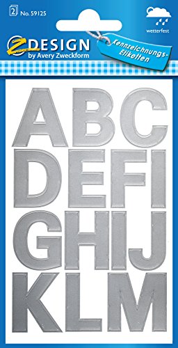 Avery Zweckform 59125  letras etiquetas  de la a a la Z 25  mm  resistente a la intemperie pantalla   30  pegatinas  color plata