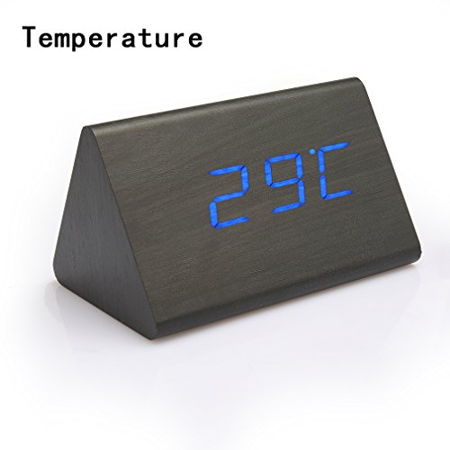 ANTEN Dreieck LED Digital Wecker mit blau Licht mit Geräuschaktivierung, Zeit, Temperatur, Feuchtigkeit, Datum Anzeige - 2