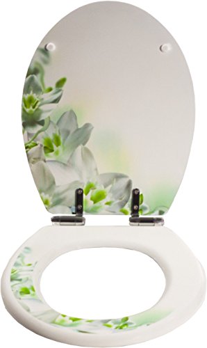 Smartfox WC-Sitz Toilettendeckel mit Absenkautomatik im Motiv weiße Lilien, massiver Holzkern, verchromte Schaniere - 3