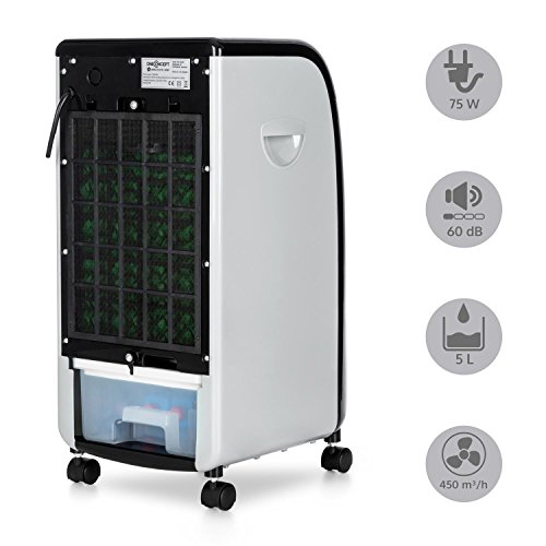 oneConcept • Caribbean Blue • Luftkühler • Lufterfrischer • Ventilator • 3 Leistungsstufen • stromsparend • 70 Watt • 400m³ Luft / h • Bodenrollen • 4 Liter Wassertank • inkl. Eispacks • schwarz-weiß - 4