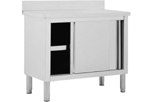 KOIECETA Armario de trabajo con puertas correderas, mesa de trabajo, acero inoxidable, 100 x 50 x (95-97) cm