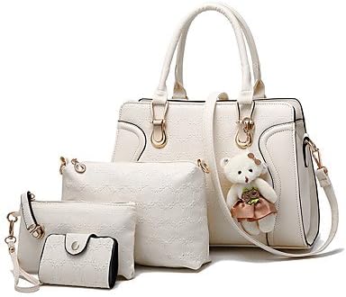 Women's Fashion Soid Shoulder Messenger Crossbody Bag Sets/Handbags Tote,White