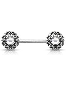 Paula & Fritz® Brustwarzenpiercing aus Chirurgenstahl Edelstahl 316L Filigraner Herzschild an beiden Enden mit...