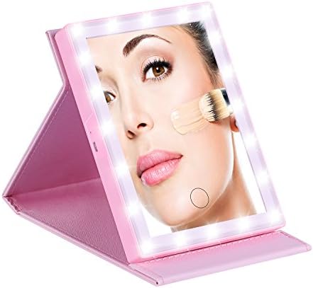 Lighted Makeup Mirror, Bbtops Ultra Clear 3 Different Illumination Modes 46 LED Lights Makeup Mirror,Protable Desktop Mirror with USB Rechargeable and PU Leather Cover Suit for Traveling (14.3*19.5cm)