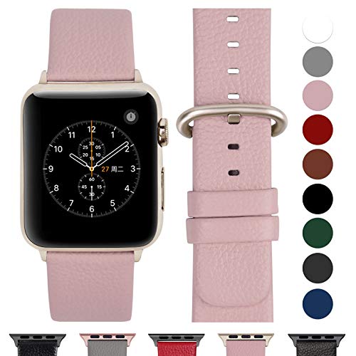 Fullmosa Bracelet Cuir Apple Watch 42mm/44mm(Serie 4) Cuir Véritable, Bracelet iwatch Series 5 4 3 2 1,Nike+ Hermes & Edition,42mm 44mm Rose Doux+Boucle Or
