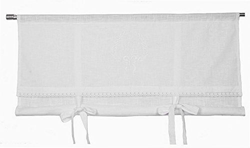 Gardinenschal Vorhang ‚Emmy‘ 2er Set 120 x 240 cm (BxH) bestickt mit Spitze und Monogramm weiß OFFWHITE Baumwolle Landhaus Shabby French Vintage Retro Antik Nostalgie - 4