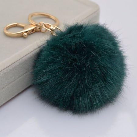 Lyuboov Keyring Plush Faux Fur Ball Gold Plated Car Key Case Bag Pendant same Deep Green