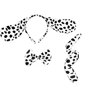 Dalmatian Dog Costume Set,Dog Ears Headband Dog Ear Tail Bow Tie Dog Fancy Dress Costume Kit Accessories for Halloween Cosplay Costume Dress Up Party Decorations for Kids Teens