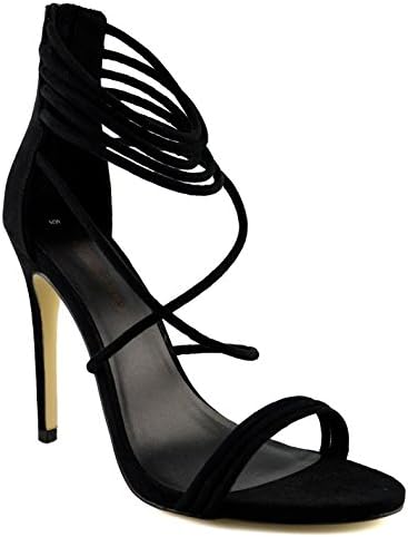 Ladies Womens New High Stiletto Heel Gladiator Strappy Zip Sandals Shoes Size - Black - UK 6