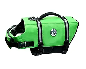 Vivaglory Ripstop Dog Life Vest, Reflective & Adjustable Life Jacket for Large Dogs with Rescue Handle for Swimming & Boating, Bright Green, XL