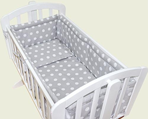 6pcs BABY SWINGING/ ROCKING CRIB /CRADLE BEDDING SET/ALL ROUND BUMPER 100% COTTON (Grey Dots)