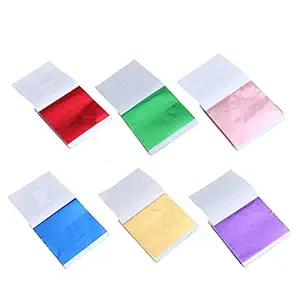 Adu Foil Paper Imitation Gold Leaf Sheet for Slime Nail Art Painting Wall Decor Cornice Gilding Decorative Leaf Foil Sheets (4.33x4.33cm) Assorted Colors