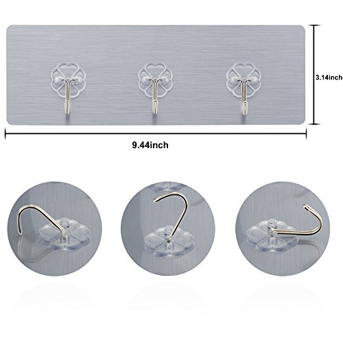 IPOW 12 Stück Haken Selbstklebend Wandhaken Handtuchhaken Kleiderhaken Wiederverwendbar Klebehaken für Küche, Badezimmer und Büro Ladegewicht bis 24kg 4 Pack mit je 3 Haken, Silber - 5