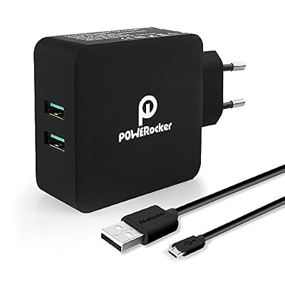 Quick Charge2.0/3.0 Chargeur Mural, POWERocker 18W /40W USB Chargeur Mural Pour Galaxy S7/S6, Galaxy S7/S6, Note 5/4, Nexus 6, HTC One M9, LG V10 avec 3 FT Micro USB Câble (QC3.0-Noir-36W-2 Port)