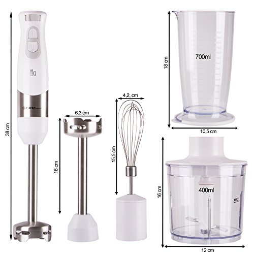 TZS First Austria – 600 Watt 3 in 1 Stabmixer Set mit Edelstahl Pürierstab | hitzebeständig | 4 Klingen | 2 Geschwindigkeitsstufen und Feinregler | 600 Watt Zerkleinerer und elektrischer Schneebesen - 7