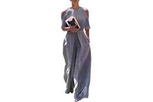 Onsoyours Sexy Tute da Donna con Spalle Scoperte Tinta Unita Elegante Tuta Playsuit Lunghe a Gamba Larga Pantaloni Jumpsuit con Cintura Beachwear