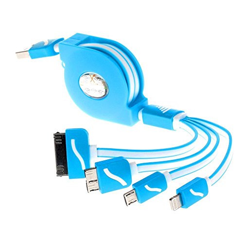 EASYTAR Retractable 4in1 Micro-USB Ladekabel mit Lightning, 30-pin Dock-Anschluss, Note3/S5. Apple iPhone 6 5 5 und Android Smartphones Tablets Blau
