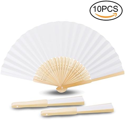 Samione Hand Held Fans Folding Fan Bamboo Hand Fan DIY Painting Wedding Favor Gift,Crafts Decoration, (10 Pcs) White