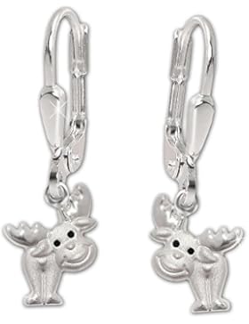CLEVER SCHMUCK Silberner Ohrhänger 23 mm Elch 7 mm Augen schwarz lackiert matt und glänzend STERLING SILBER 925