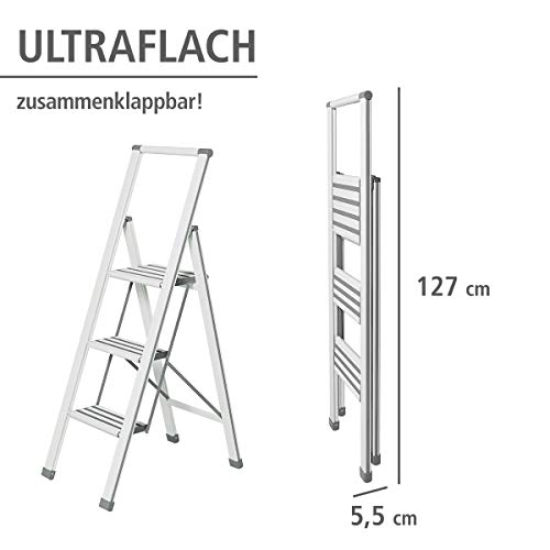Wenko 601016100 Alu-Design Klapptrittleiter Haushaltsleiter, Aluminium beschichtet, 44 x 127 x 5,5 cm, weiß, 3-stufig - 5