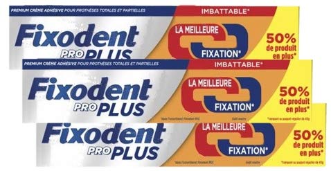 Fixodent Proplus Crème adhésive Duo Action Lot de 3 x 60grs