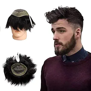 SkyHair B.M.Wig Hair Patch for Men | 100% Human Hair Wig | Natural Looking Full Head Toupee | Non Surgical Hair Replacement System (Dark Brown Hair) (10x8, Medium Hair Density)