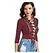 Produktbild Kafe Bekleidung Loveso Damen Lace Stickerei Bandage Baumwolle Wein Rot T-Shirt Tops Short Cardigan ((Größe):34 (S), Wein Rot)