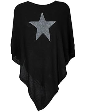 Glamexx24 Damen Elegante Poncho Strick Pullover Strick Jacke mit Stern Muster PO201605