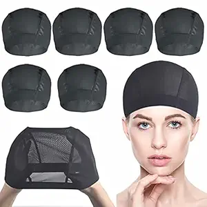 6 PACK Wig Caps for Wig Making - Stretchable Dome Mesh Wig Caps for Women Lace Front Wig??�Black??�