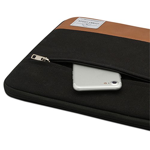 Laptophülle 14 Zoll Schwarz-Braun – Johnny Urban Canvas Laptop Sleeve Schutzhülle für 14 Zoll Laptops, das Dell XPS 15 & das MacBook Pro 15 – Hülle Laptoptasche Notebook Tasche aus Baumwoll Canvas - 6