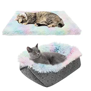 Mihachi Cat Beds for Indoor Cats - Pet Bed Cushion for Small Dogs, Warm Cave, Soft Colorful Plush Fluffy Puppy Sofa with Anti Slip Bottom