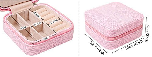 iSuperb Schmuckkasten Reise PU-Leder Schmuckkoffer Reißverschluss Öffnungsriegel schmuckkästchen für Ringe Ohrringe Weihnachtsgeschenke für mädchen Damen - 4