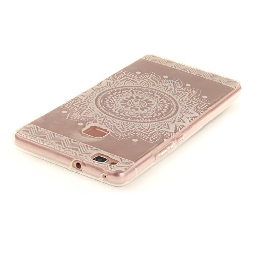 Huawei P9 Lite Hülle Silikon Durchsichtig mit Muster Weiß Mandala,SKYXD Biegsam Klar Weich Dünn Kratzfeste Gummi Handy Schutz Schale mit [Handyanhänger + Eingabestifte] Etui Fall für Huawei P9 Lite Transparent Premium Case Flexible Clear Soft Slim Backcover Skin with Touch Pen Dust Plug - 4