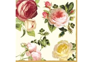 PAW DECOR COLLECTION Paper Cocktail Napkins 20pcs 4-Color Roses White, Yellow, Light & Dark Pink, Decoupage