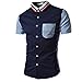 Produktbild BURFLY Polo Shirts Herren, Männer-Hemd-Art und Weise Normallack-Männliches zufälliges Kurzes Hülsen-Hemd (2XL, Navy)