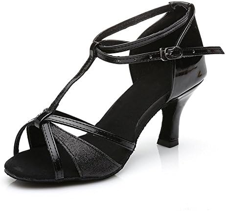 JINFENGKAI Women's Latin Salsa Dance Shoes Style 255,Black,6.5UK/40EU,Heel2.76”