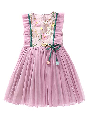 Preisvergleich Produktbild Camilife Kinder Mädchen Tüllkleid Prinzessin Stickerei Tüll Kleid Partykleid Festlichkleid Süß und Lieblich - Violett-Rosa Größe 150