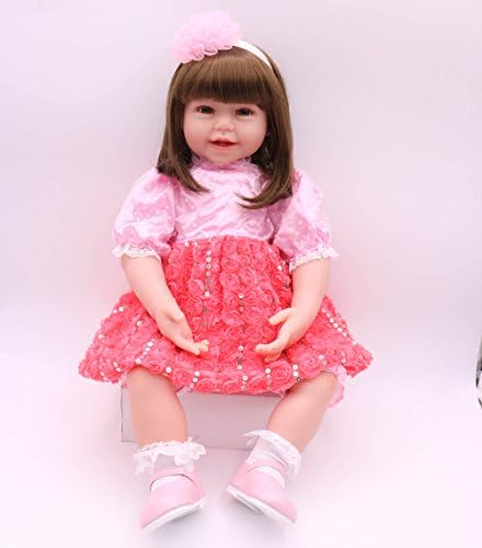 24"/60cm Real Life Like Newborn Dolls Realistic Soft Vinyl Silicone Reborn Baby Doll Pink Dress Xmas Gift