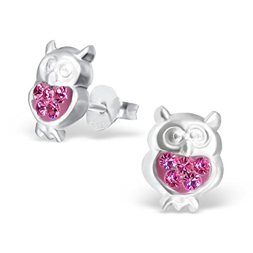 Laimons Mädchen Kids Kinder-Ohrstecker Ohrringe Kinderschmuck Eule Vogel Kauz Küken Tier Glitzer rosa pink aus Sterling Silber 925