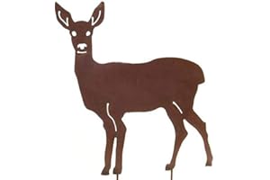 Klocke Edelrost Dekor Decorazione da giardino in metallo con asta, effetto arrugginito, figura di animale, capriolo, altezza con asta inclusa 70 cm