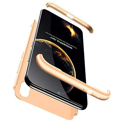 hyujia Compatible Xiaomi Redmi Note 7 Funda(2018) Carcasa 360° Ultra Fina Protectora cojín+Vidrio Templado Pantalla Protector,3 in 1 PC Hard Caja Caso Skin Case Cover Carcasa parai Redmi Note 7 Gold