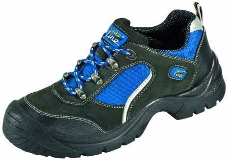 Safety Shoes S1 "Göhren" in Sport Shoe Look, Suede Leather, Steel Cap, Non-Slip PUR Outsole - black-blue, UK 10