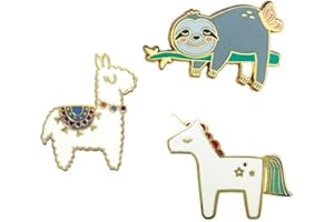 JUNGLE EMPIRE Juego de 3 alfileres: perezoso, unicornio y alpaca | Regalos pequeños para niñas | Idea de regalo de joyería | Regalos divertidos e ingeniosos