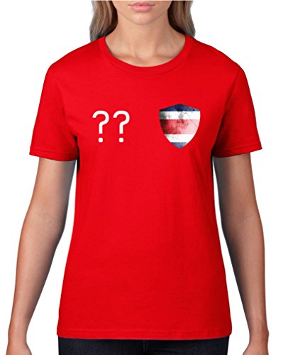 Comedy-Shirts Costa Rica Trikot – Wappen: Klein – Wunsch – Damen T-Shirt – Rot/Weiss Gr. M